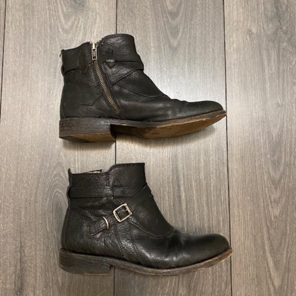 Frye Jayden Cross Strap Moto Black Leather Ankle Boots Size 7 - Picture 2 of 8